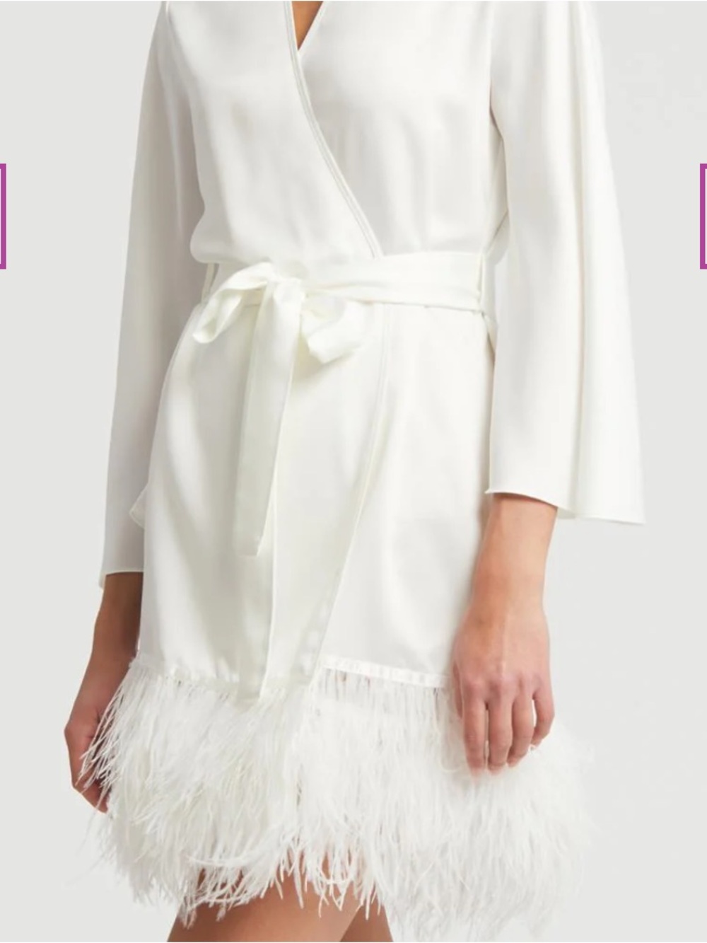 Rya Collection | Charmeuse | Feather Trim Satin Robe | Swan Cover Up | M/L - Picture 2 of 12